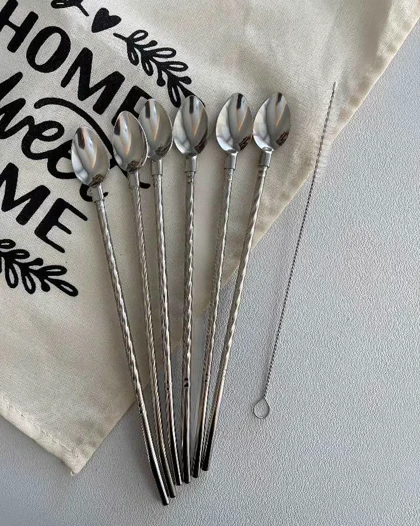 نی قاشقی استیل شربت خوری طلایی و سیلور /p401