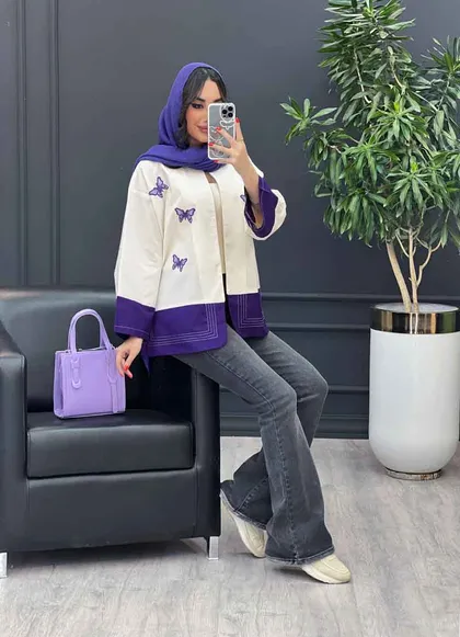 مانتو لینن ترکیبی طرح پروانه