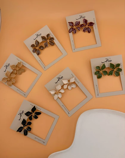 گوشواره گل میناکاری رنگی