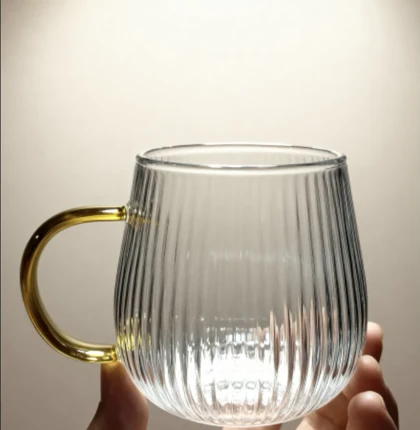 لیوان چای خوری شیاردار دسته عسلی