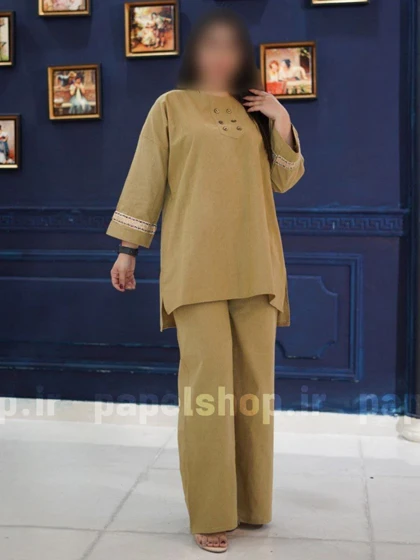 ست تونیک و شلوار لینن با نوار تزیینی سرآستین