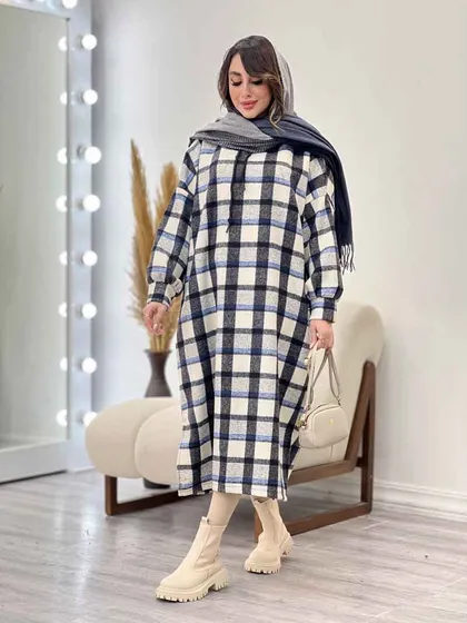 پیراهن بلند چهارخونه کلاهدار
