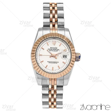 ساعت رولکس دیت جاست زنانه رزگلد نقره ای ایندکس خطی اسمال 106118