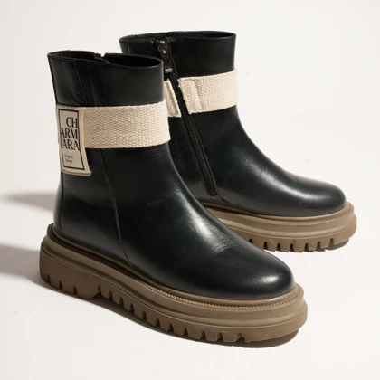 نیم بوت چرم زنانه مشکی مدل stormy