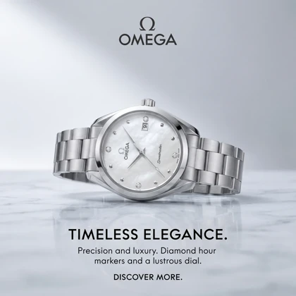 ساعت مچی زنانه امگا SPEEDMASTER مدل OMEGA-6640 نگین‌دار بند استیل نقره‌ای صفحه سفید صدفی