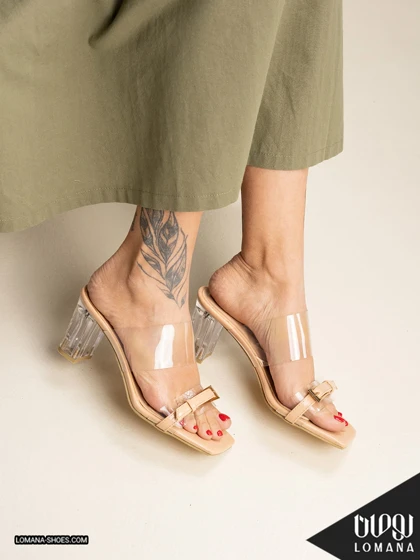 صندل پاشنه دوبند طلقی سگک دار لومانا - کد 2720