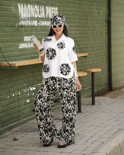 ست سه تیکه شومیزشلوار کلاه هاوین