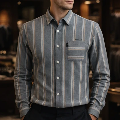 پیراهن پشمی راه راه طوسی و نارنجی - طراحی مینیمال پرمیوم