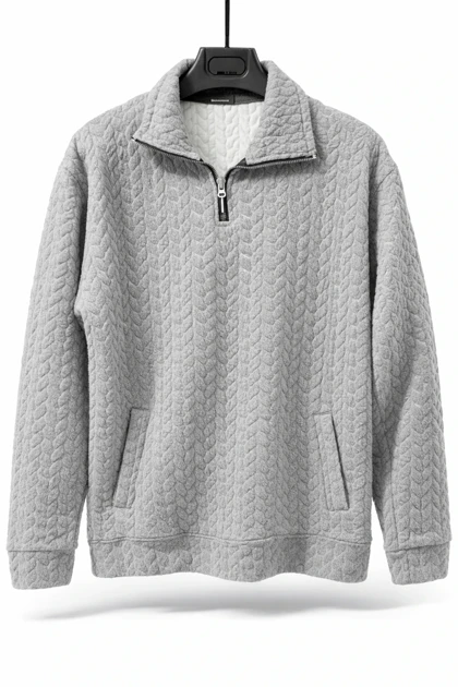 ژاکت دورس نیم زیب رنگ طوسی ملانژ استایل لش لانگ کیفیت عالی