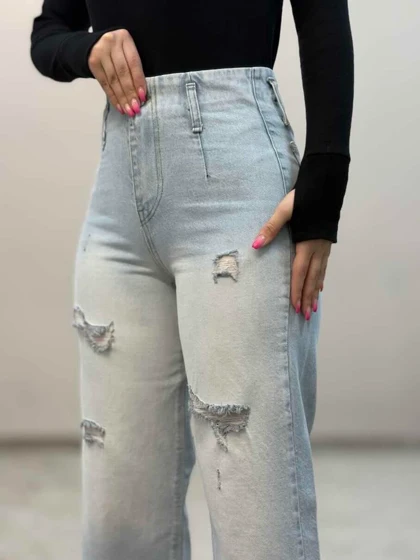 شلوار جین وایدلگ یخی زاپ‌دار8186