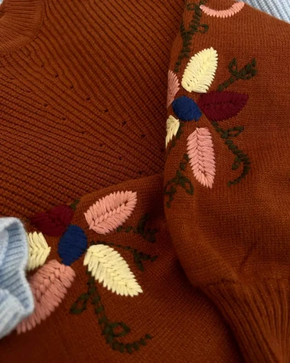 پلیور بافت استین گلدوزی 2 رنگ کد 5460