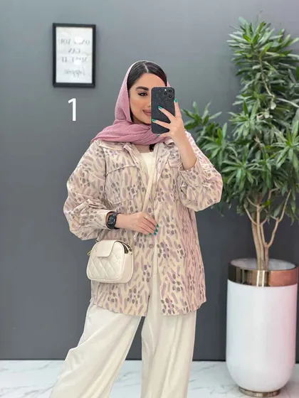 مانتو لینن طرح دار دو جیب پاکتی