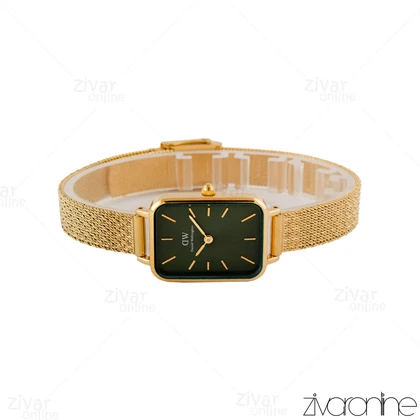 ساعت دنیل ولینگتون زنانه مستطیلی بند حصیری طلایی صفحه سبز 105126