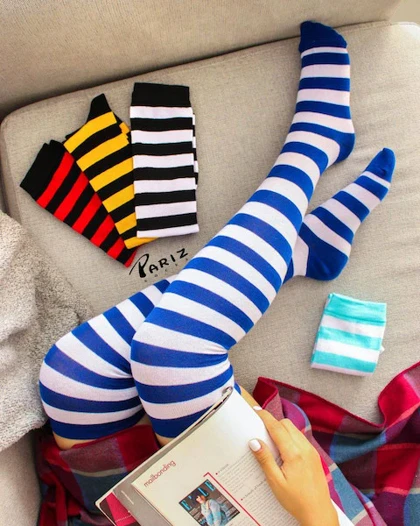 جوراب زنانه بالا زانو دو رنگ رینگی