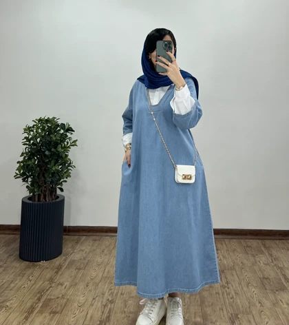 پیراهن مانتویی بلند یقه دار جین پرستو 2