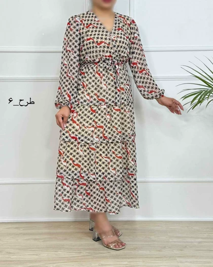 پیراهن الارا کد 094 ( حریر طرحدار طبقه‌ای )