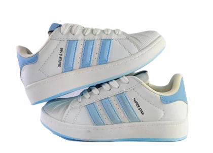 کفش اسپرت زنانه و پسرانه برند آدیداس مدل سوپر استار Adidas سفید آبی کد 113