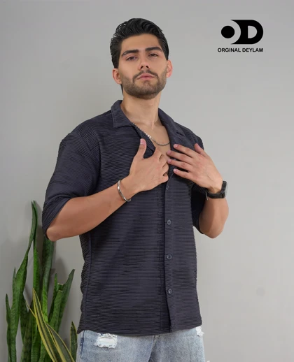 پیراهن لش یقه انگلیسی مردانه وارداتی بافت فوق‌العاده خفن و خاص رنگ نوک مدادی