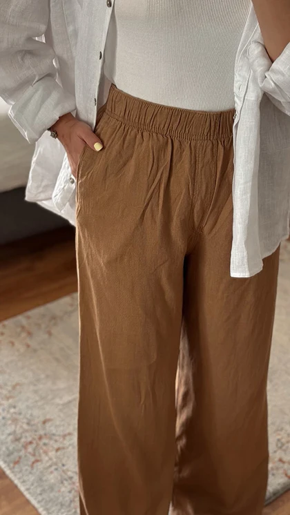 شلوار لینن قهوه ای دمپا H&M751