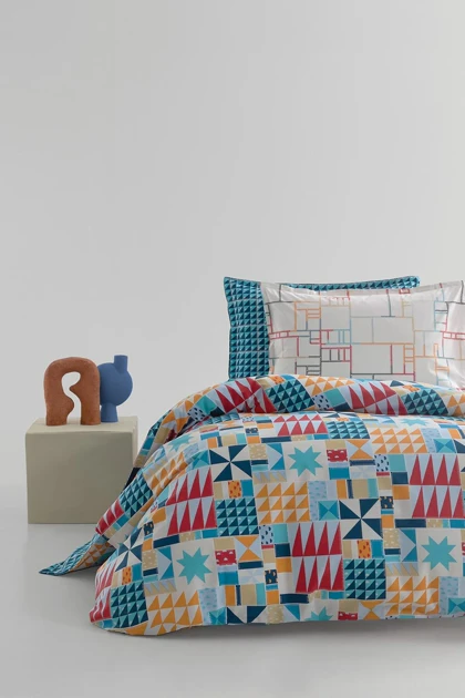 سرویس روتختی یک نفره Yataş مدل Patchwork - آبی