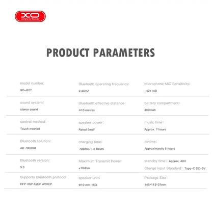 هندزفری بلوتوثی ایکس او XO مدل G27 کلیپسی بابلوتوث 5.3