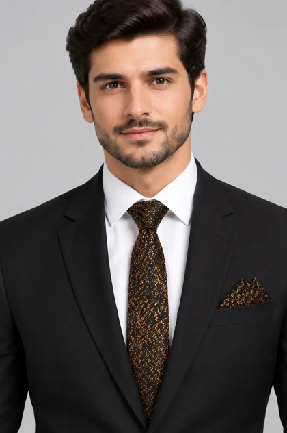 ست کراوات و پوشت مردانه مشکی با طرح طلایی؛ اکسسوری خاص برای استایل رسمی و مجلسی G5691 /او دی مد