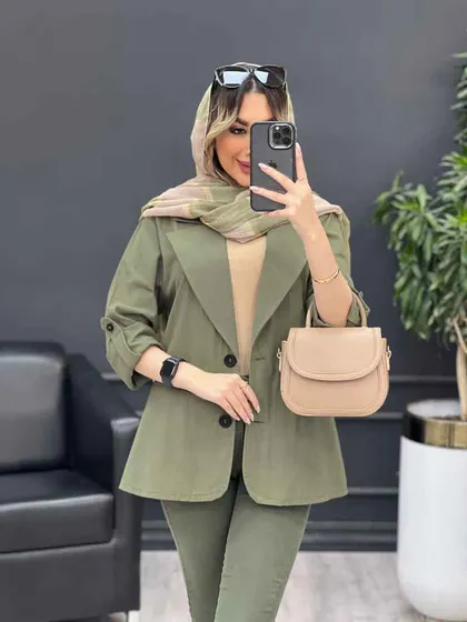 مانتو لینن دو دکمه جیب نما