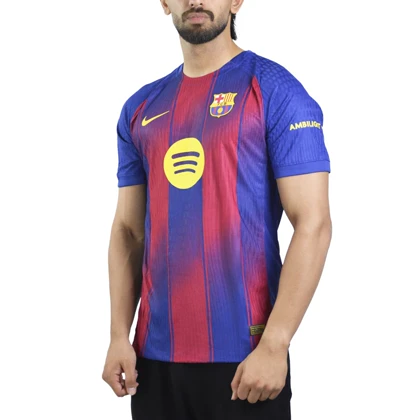 تیشرت فوتبالی پلیری بارسلونا مدل Nike-2025-26 آبی قرمز