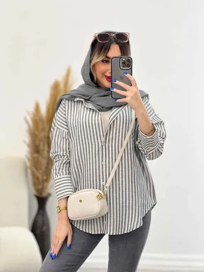مانتو راه راه آستین سه دکمه