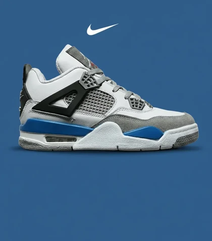 کتانی ساق‌دار زنانه و مردانه سفید طوسی آبی Nike air jordan 4 مدل 8245