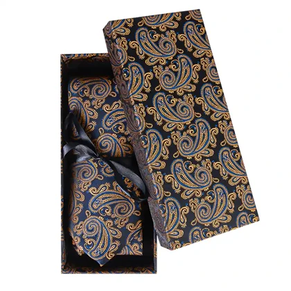 ست کراوات و پوشت لاکچری طرح بته جقه طلایی