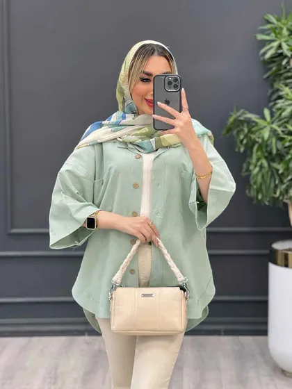 مانتو لینن جیب دکمه