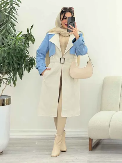 بارانی جین ترکیبی دو جیب