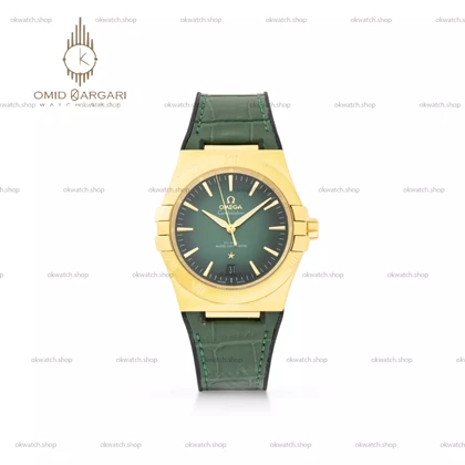 ساعت مچی امگا کانستلیشن بند سبز قاب طلایی صفحه سبز Omega Constellation