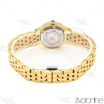 ساعت الکسا اسپشیال زنانه طلایی صفحه سفید دور نگین 106148