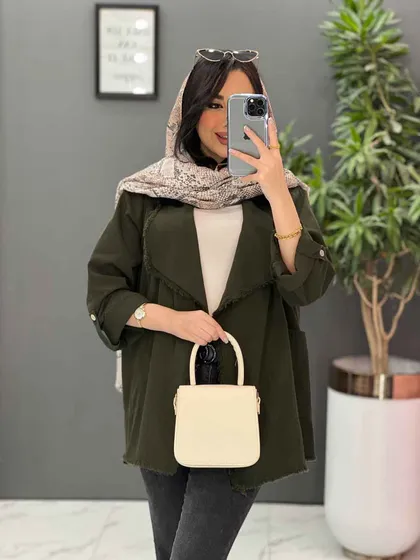 مانتو کتان یقه آمریکایی