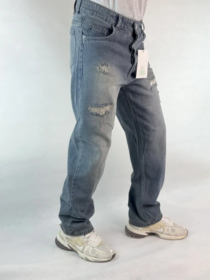 شلوار نیم بگ مردانه آبی زاپ‌دار 83