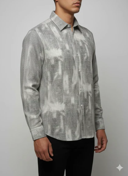 پیراهن مردانه آستین بلند کنفی طرحدار طوسی کد 1001