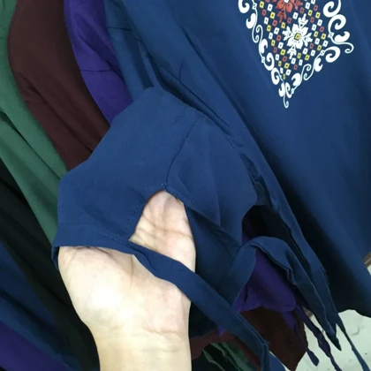 ست بلوز شلوار نخی یقه چاپی زنانه