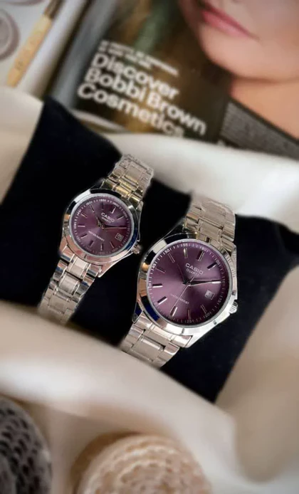 ساعت ست زنانه ومردانه کاسیوبنداستیل نقره ای