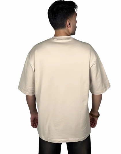 تیشرت آستین کوتاه کرمی ساده پارچه ماکان
