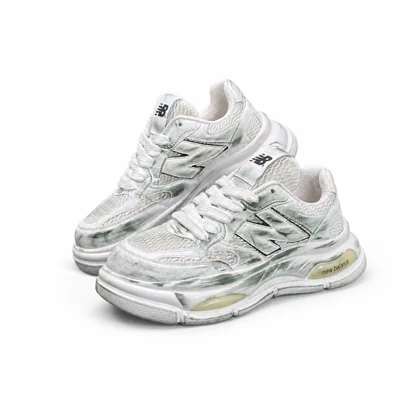 کفش کتانی مردانه مدل نیوبالانس کاستوم شده سفید سبز New Balance