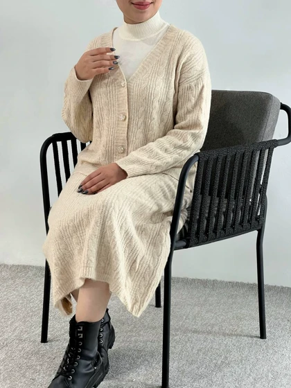 ست ژاکت بافت بهمراه دامن کد 4123