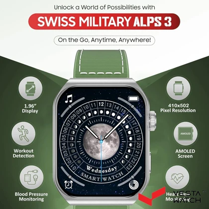 ساعت مچی هوشمند سوئیس میلیتاری SWISS MILITARY مدل SM-WAT-ALPS3-SLF-GRNSST