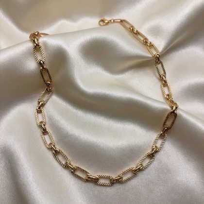 گردنبند زنجیری ژوپینگ زنانه طرح بیضی طلایی | مدل ترند و براق