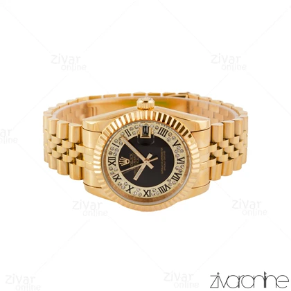 ساعت رولکس دیت جاست زنانه طلایی صفحه مشکی اعداد یونانی 104870
