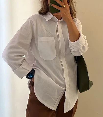 شومیز لینن سفید بیسیک 019