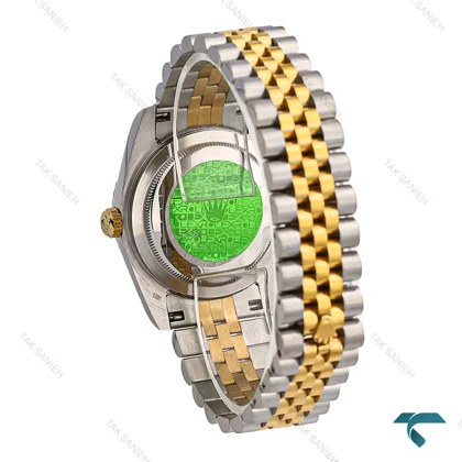 ساعت مردانه Rolex دورنگ طلایی صفحه سبز ایندکس یونانی Rolex-7154-G