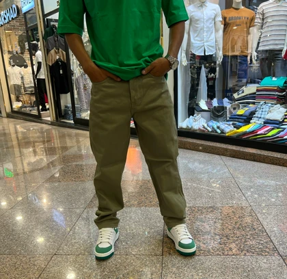 شلوار بگ کتان رنگ سبز لجنی بسیار خاص-قد 108 سانتی متر