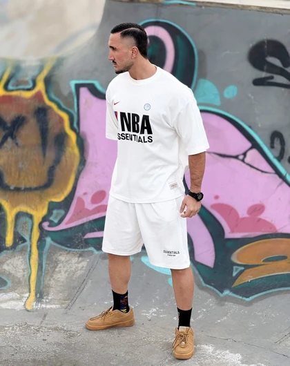 تیشرت باکسی نایک NBA (طرح اسنشیال) سفید و قواره لش (پنبه‌ای)